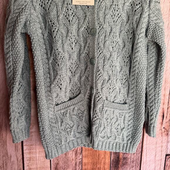Blarney Woolen Mills Cardigan Sweater Merino Wool Lace Detail Aran Lumber Medium - Picture 6 of 10